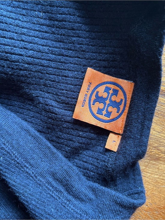 Tory Burch Tops - Tory Burch Men's Navy Ribbed V-Neck Sweater with Orange Logo Tag